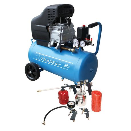 TradeAir - 50L 1.5kW 2.0HP Compressor with 5 Piece Air Tool Kit - Tool&Home