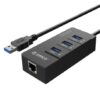 Orico 3 Port USB3.0 Hub With Gigabit Ethernet Adapter - Black - Image 3