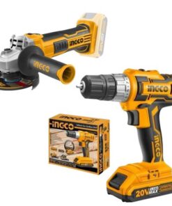 Ingco - Lithium-Ion Cordless Drill (20V) with Lithium-Ion Angle Grinder