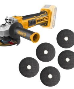 Ingco - Lithium-Ion Angle Grinder and Generic Cutting Discs x5
