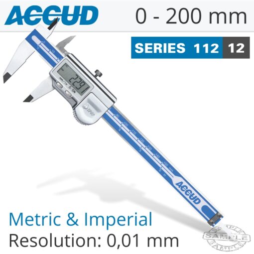 Dig. caliper 200mm 0.03mm acc. ip67 level 0.01mm res.