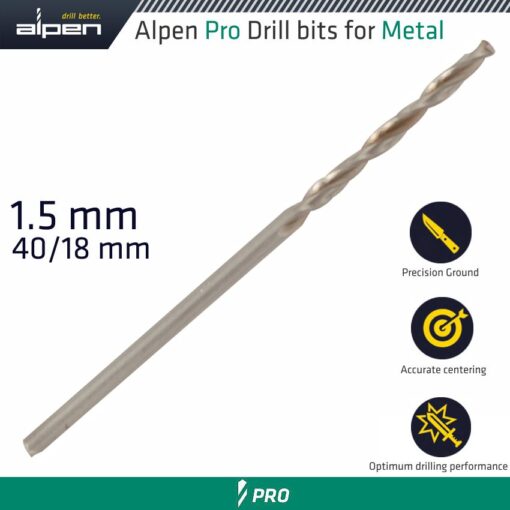 Alpen pro hss 1.5mm drill din 338 rn 135 split point plastic wallet  (