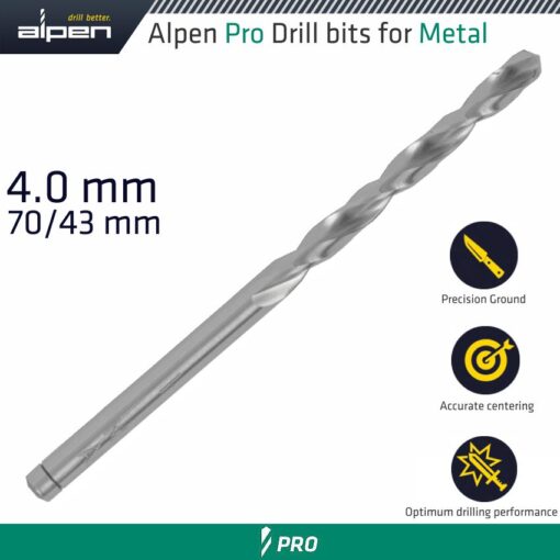Alpen pro hss 4mm drill din 338 rn 135 split point plastic wallet  (1
