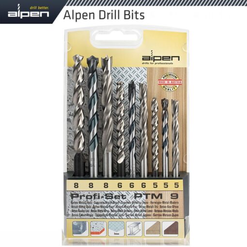 Alpen 9 pce set wood.hss super and masonry 5mm-6mm and 8mm