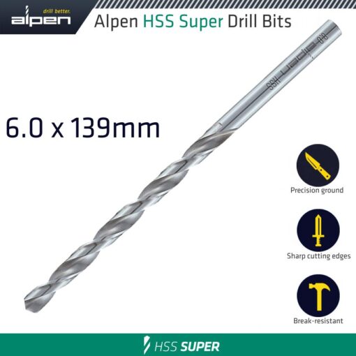 Hss drill bit long 6 x 139mm bulk