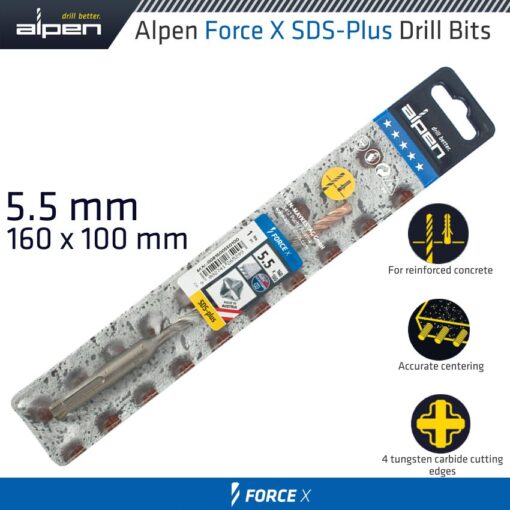Force x 5.5 x 160/100 sds-plus drill bit x4 cutting edges