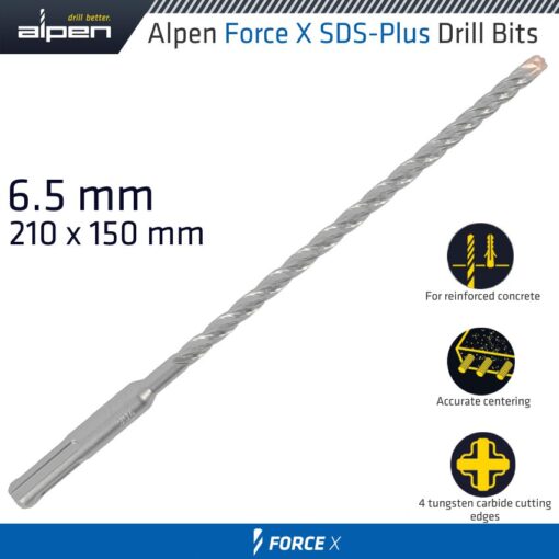 Force x 6.5 x 210/150 sds-plus drill bit x4 cutting edges