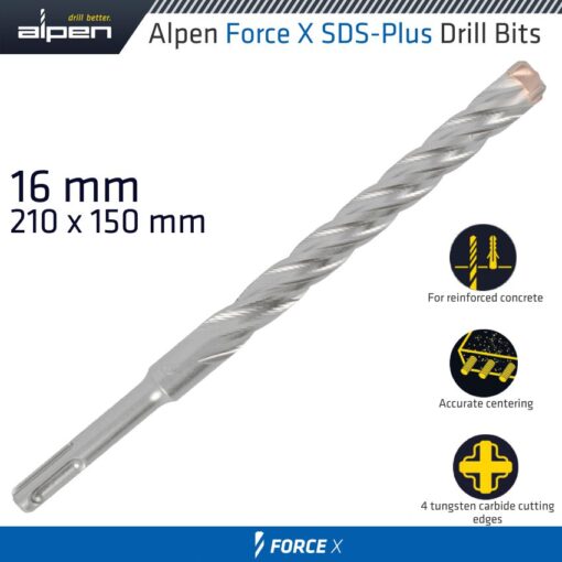 Force x 16.0 x 210/150  sds-plus drill bit x4 cutting edges