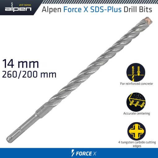 Force x 14.0 x 260/200  sds-plus drill bit x4 cutting edges