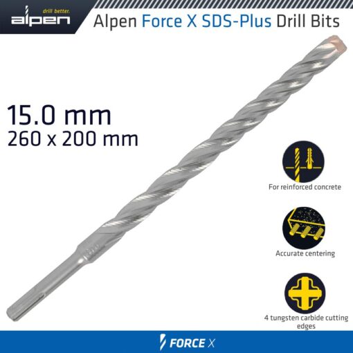 Force x 15.0 x 260/200  sds-plus drill bit x4 cutting edges