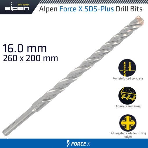 Force x 16.0 x 260/200  sds-plus drill bit x4 cutting edges