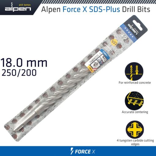 Force x 18.0 x 250/200  sds-plus drill bit x4 cutting edges