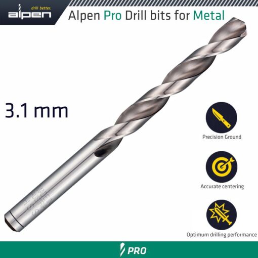 Alpen pro hss drill din 338 rn 135 with split point 3.1mm bulk