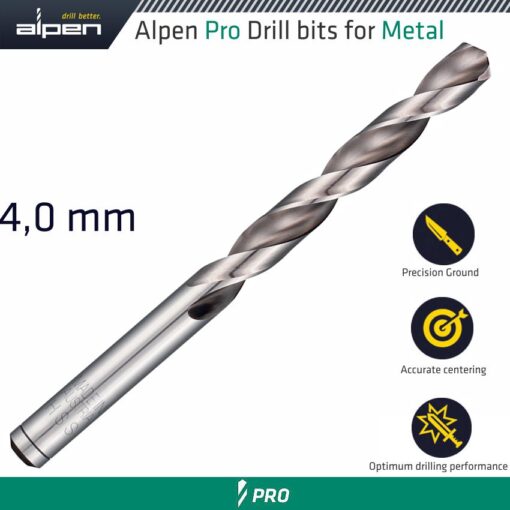 Alpen pro hss drill din 338 rn 135  with split point 4.0mm bulk