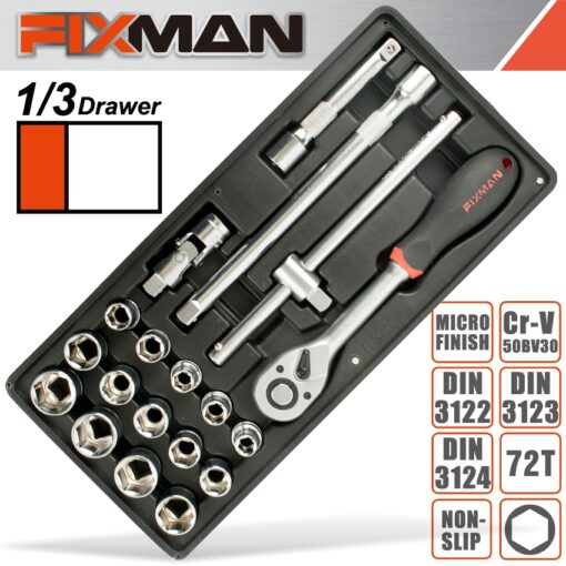 Fixman 19-pc 1/2' dr.sockets & accessories