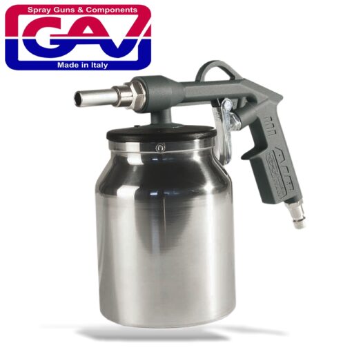 Spray gun for rubberising with lower cup