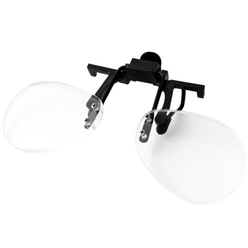 Flip & focus clip on magnifier in plastic sleeve