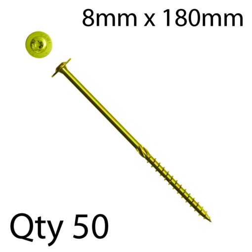 Timber cs screw 8.0 x 180mm x50-box csk washer head torx t40