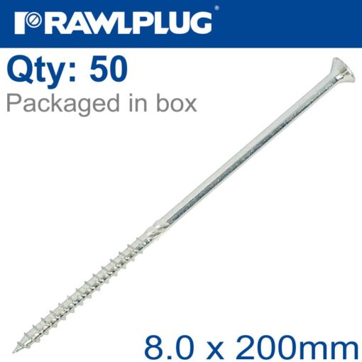 Timber cs screw 8.0 x 200mm x50-box csk washer head torx t40