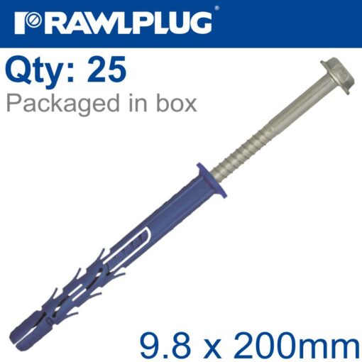 Nyl frame fixing s-steel + csk screw 9.8mmx200mm x25 -box