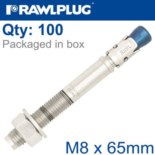 Stainless steel throughbolt m08x065mm x100-box