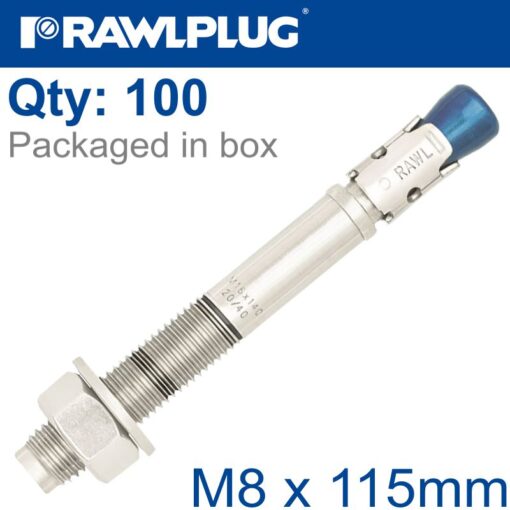Stainless steel throughbolt m08x115mm x100-box