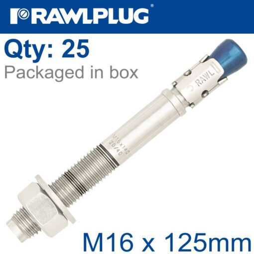 Stainless steel throughbolt m16x125mm x25-box