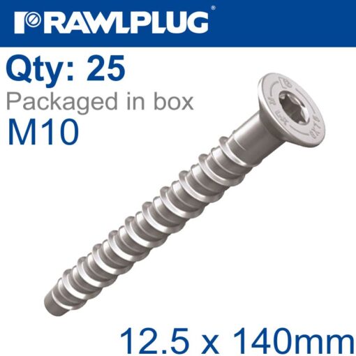 Concrete screwbolt m10 12.5x140mm csk zinc fl x25-box