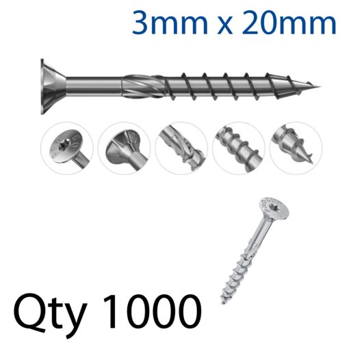 Con screw 3,0x20 mm csunk head, part thread x1000-box