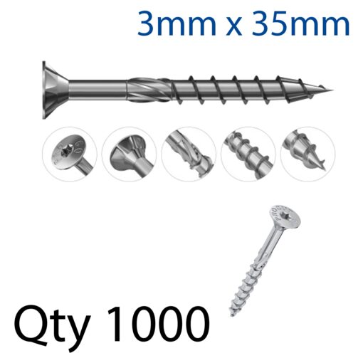 Con screw 3,0x35 mm csunk head, part threadx1000-box