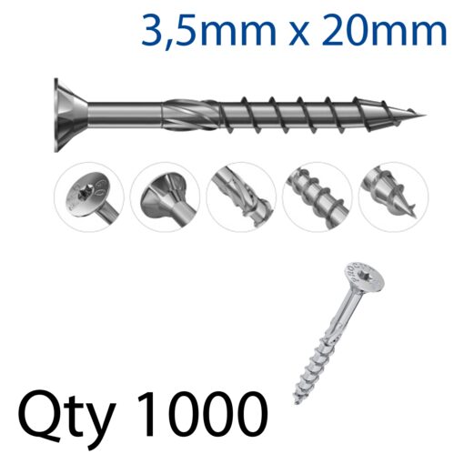 Con screw 3,5x20 mm csunk head, part thread x1000-box