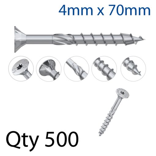 Con screw 4,0x70 mm csunk head, part thread x500-box