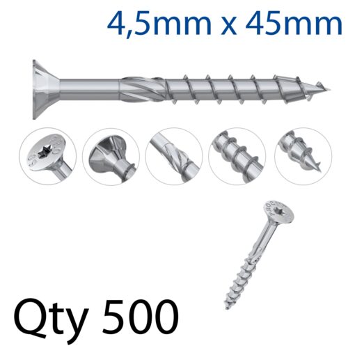 Con screw 4,5x45 mm csunk head, part thread x500-box