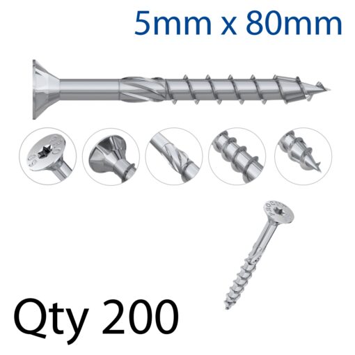 Con screw 5,0x80 mm csunk head, part thread x200-box