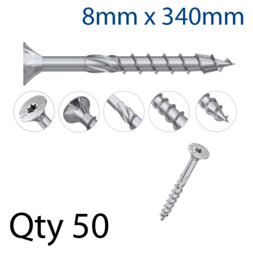 Con screw 8,0x340 mm csunk head, part threadx50-box