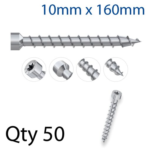 Con screw 10x160mm cyl head, full thread x50-box