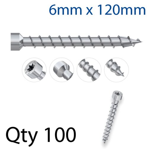 Con screw 6x120mm cyl head, full thread x100-box