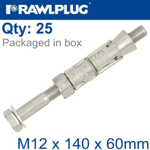 Rawlbolt m12x140x60mm x25-box (20mm hole)