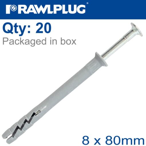 Nyl nail-in fixing 8x80mm + csk head x20 -bag