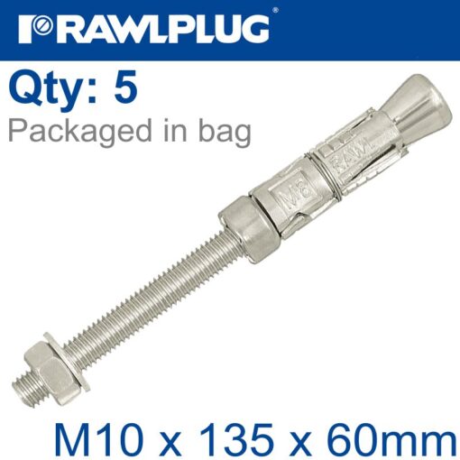 Projecting bolt m10x135x60mm x5 -bag