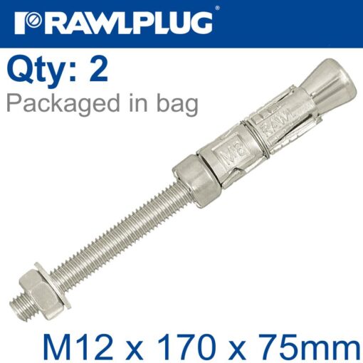 Projecting bolt m12x170x75mm x2 -bag