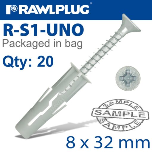 Universal plug with screw 8x32mm 20 per bag