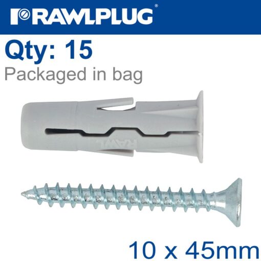 Universal plug with screw 10x36mm x15 per bag