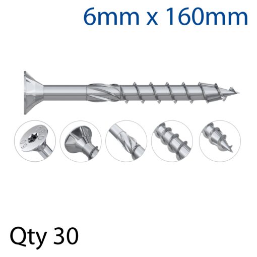 Wood con screw 6,0x160 mm pack x30
