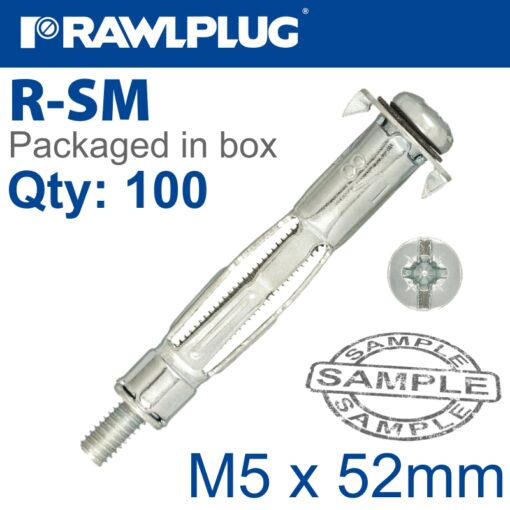 Interset fixing for drywall m5x52mm x100-box 10mm drill