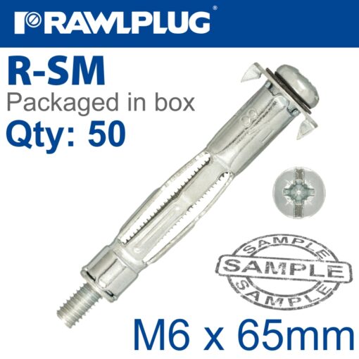 Interset fixing for drywall m6x65mm x50-box 12mm drill