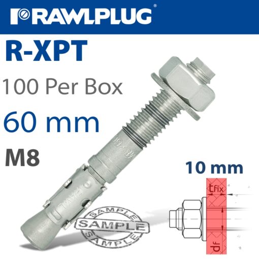 Throughbolt m8x60x10mm x100 -box