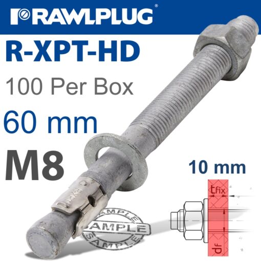 R-xpt hot dip galvanized throughbolts m8x60mm x100 per box