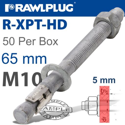 R-xpt hot dip galvanized throughbolts m10x65mm x50 per box