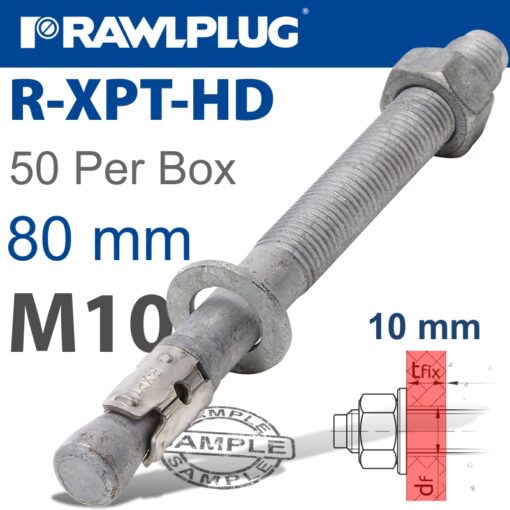 R-xpt hot dip galvanized throughbolts m10x80mm x50 per box